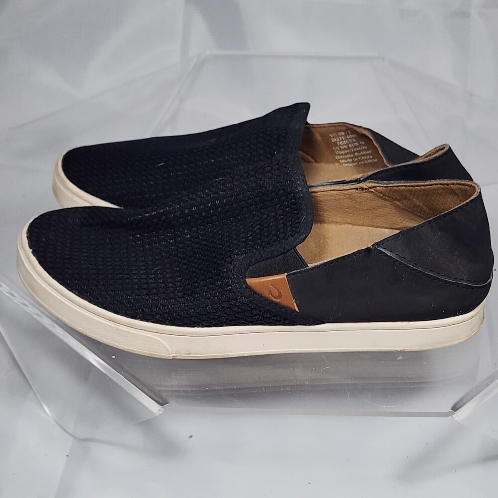 Olukai Pehuea Women 9 Black Mesh Slip On Comfort Shoes/Sneakers